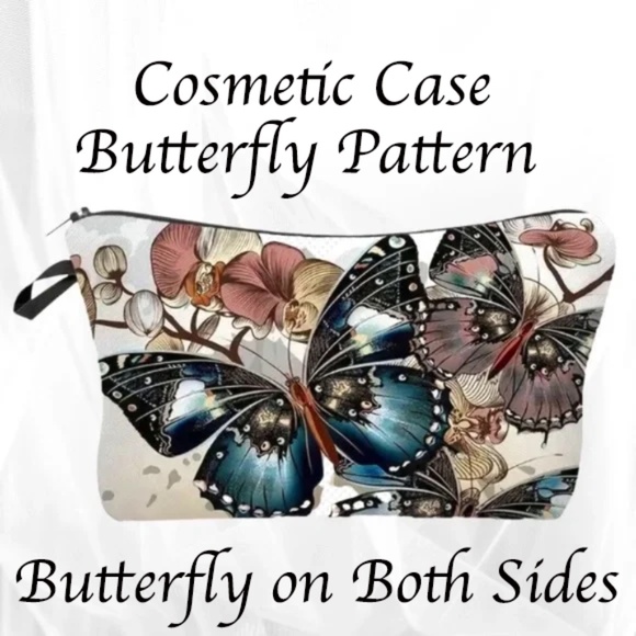 Butterfly Pattern Cosmetic Bag With Zipper Makeup Bag/ Fashionable and Foldable - Picture 1 of 5